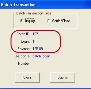 The batch transaction window with Inquiry selected.
