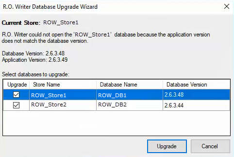 The R.O. Writer Database Upgrade Wizard.
