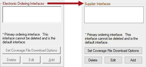 Old and new supplier interface section on the main Suppliers window.