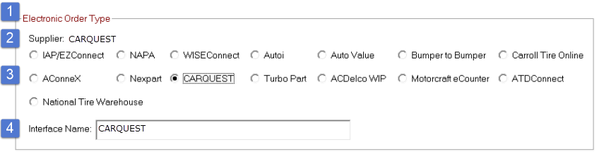 The top half of the old supplier interface window numbered. 