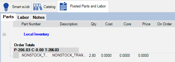 The non-stock part on the Posted Parts and Labor tab.