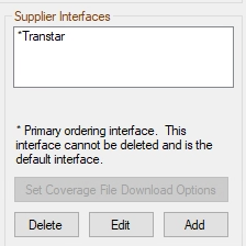 The Supplier Interfaces section with Transtar in it.