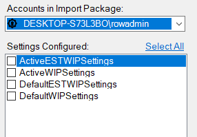 The settings in the selected package in the Settings Configured section.