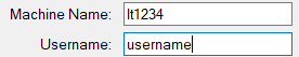 The Machine Name and Username entered.