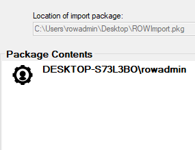 The import package selected and package contents displayed below it.