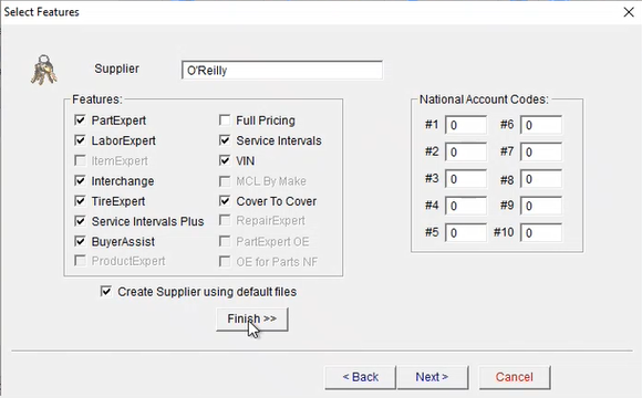 The Select Features window.