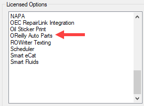 OReilly Auto Parts in the list of Licensed Options.