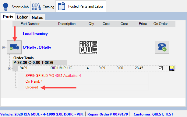 The OReilly parts ordered.