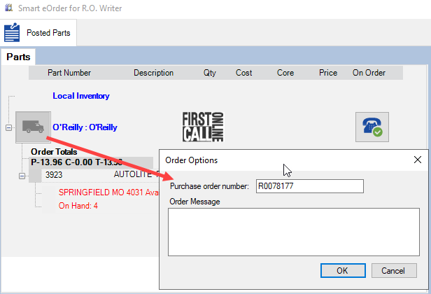 The Order Options window.