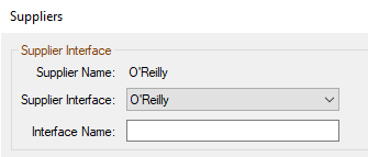 OReilly selected in the Supplier Interface dropdown list. 