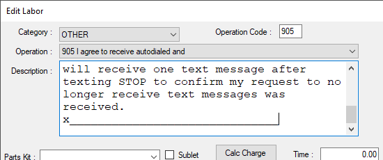 The signature line at the end of the texting consent statement in the Description box.