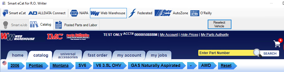 The Web Warehouse logo in the Smart eCat toolbar. 