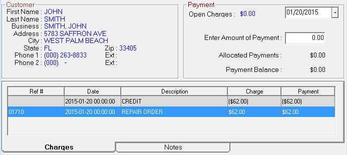 The Post A/R Payments window with the credit taken. 