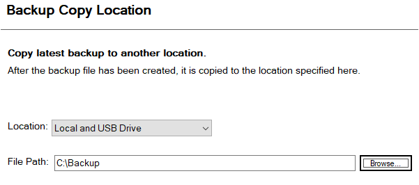 Local selected as the backup copy location.