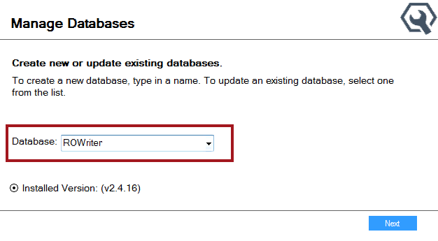The Manage Databases window with the Installed Version option circled.