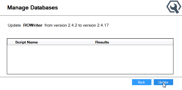 The Manage Databases window with the current to upgrade version information circled.