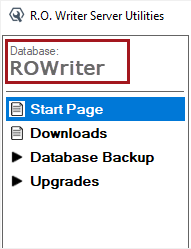The Server Utilities window with the database name circled.