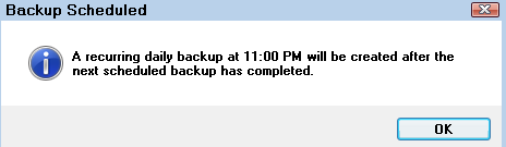 The prompt confirming the daily backup time.
