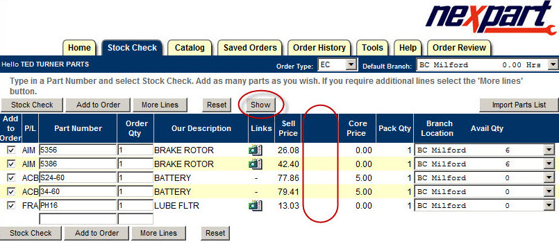 The Your Price column blank and the Show button circled.
