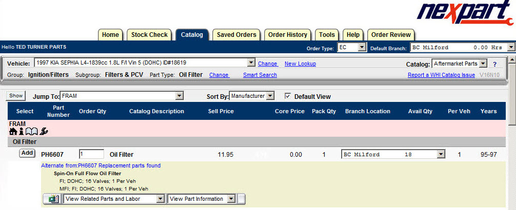 Search results on the catalog tab.