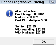 The pop up window showing the calculated price.