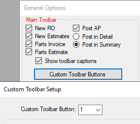 The Custom Toolbar Button dropdown list.