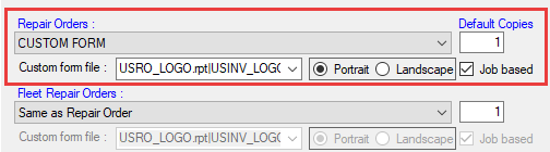 The logo forms entered correctly in the Repair Orders section.