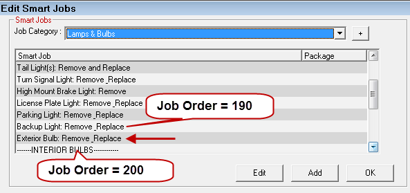 The job lower down in the list for the category on the edit smart jobs window.