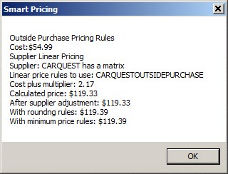 The popup window showing how the price was calculated.