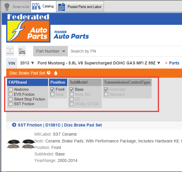 filtered search results.