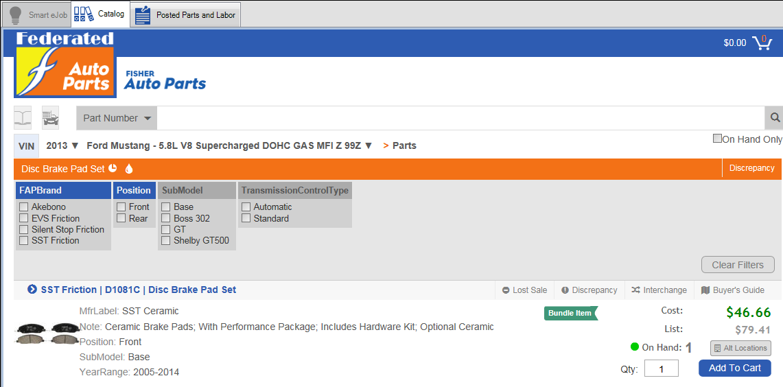 search results under a selected category.