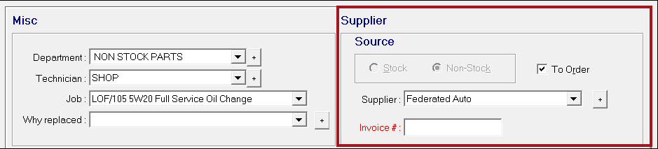 A picture of the Edit Part window showing the part not ordered yet.