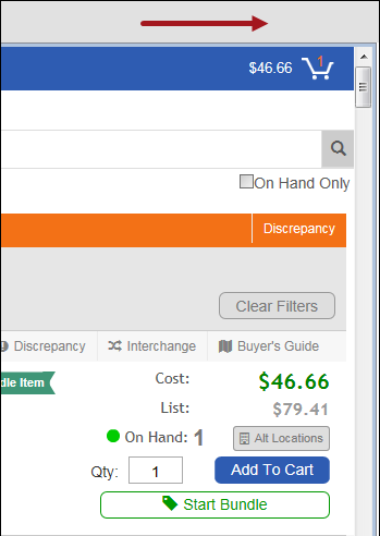 The Transfer Parts button not appearing above the Federated shopping cart.