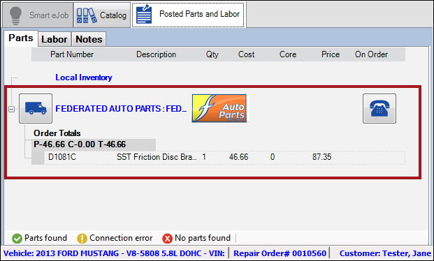 The Federated parts on the Parts tab.