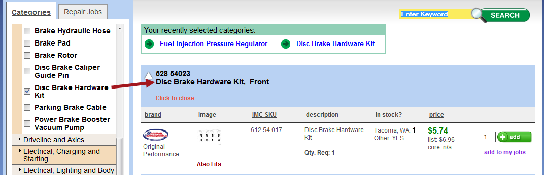 Search categories on the IMC window.