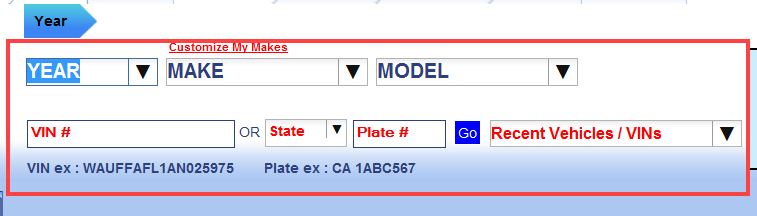 The vehicle selection options circled on the IMC catalog window.