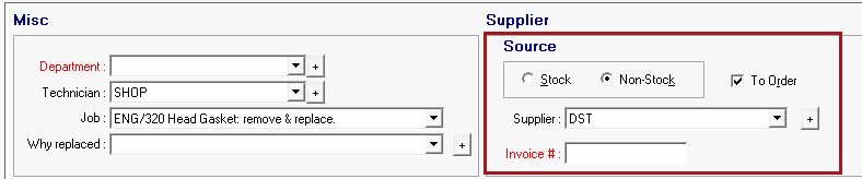 The Editing Parts window of the posted part showing that it has not been ordered yet.
