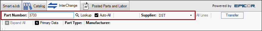A part number entered in the Part Number field.