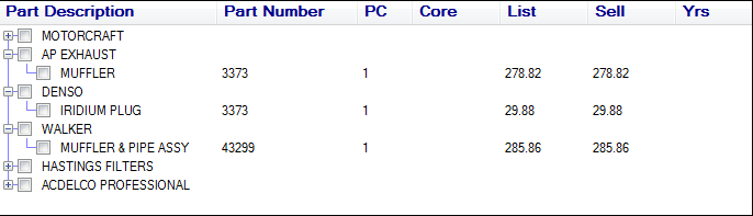 Interchange search results with some items expanded to show the details for each item.