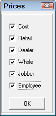the Prices pop up window 
