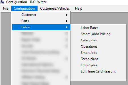 The Labor sub menu in Configuration expanded.