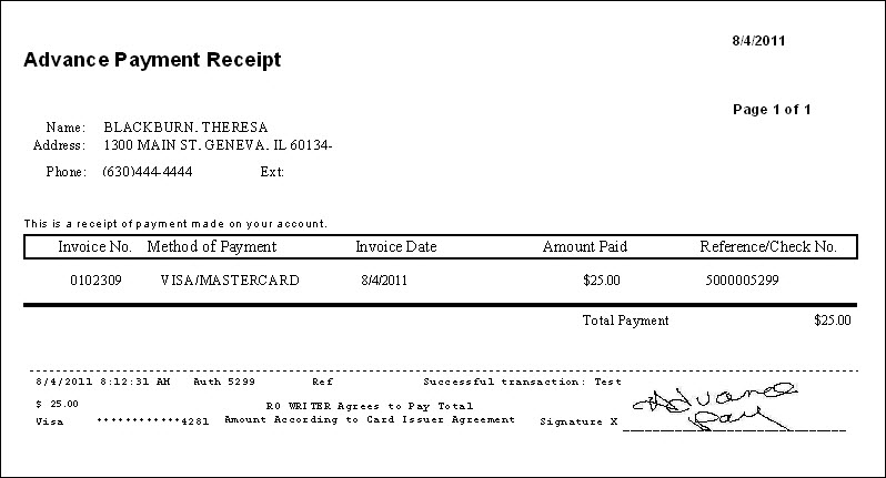 The advanced payment receipt.
