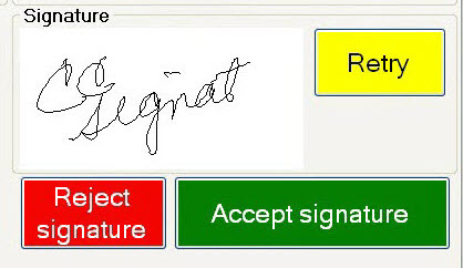 The Payment window on the pin pad showing the Accept Signature button.