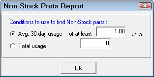 Average 30 day selected for The Non Stock Parts Report.
