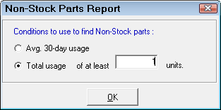 Total usage selected for The Non Stock Parts Report.