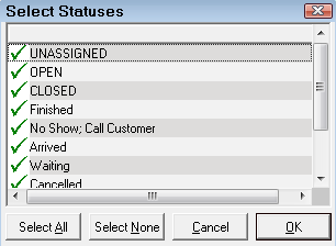 The Select Statuses window.