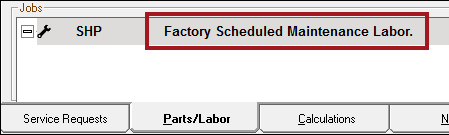 The labor line of posted service in the Jobs section of the Parts/Labor tab.