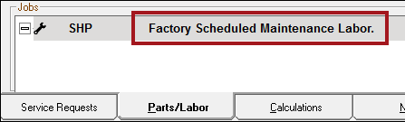 The posted service in the Jobs section of the Parts/Labor tab.