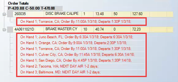 The new availability results on the Parts tab.