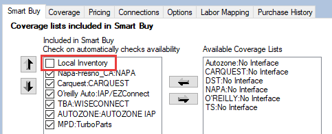 The Local Inventory Coverage first and unchecked in the Smart Buy list.